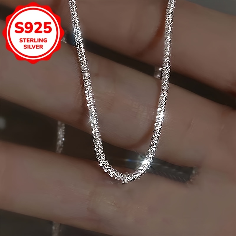 Unisex 925 Silver Shimmering Clavicle Chain Necklace, Exquisite Gift